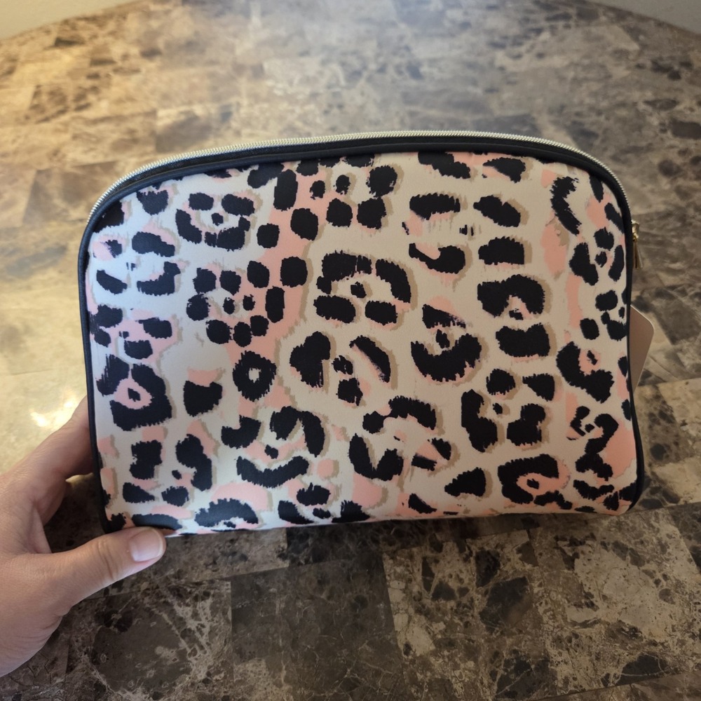 Once Upon a Rose cheetah leopard print make up travel cosmetics pouch bag NWT